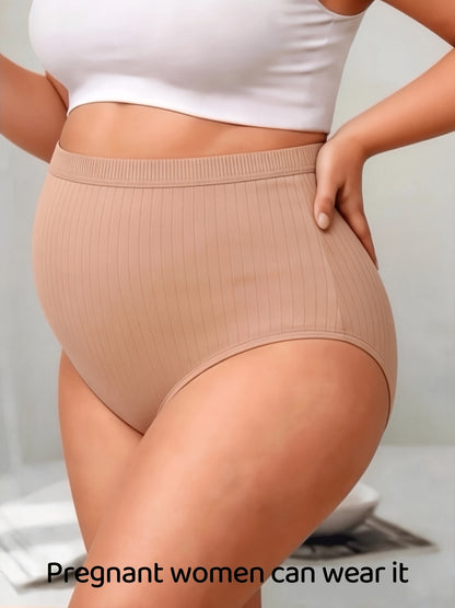 6pcs, Ribbed Underwear, Random Color, Women's Comfortable Breathable Triangle Panties, Soft And Simple Mid-Waist Thong, Maternity Clothes Women