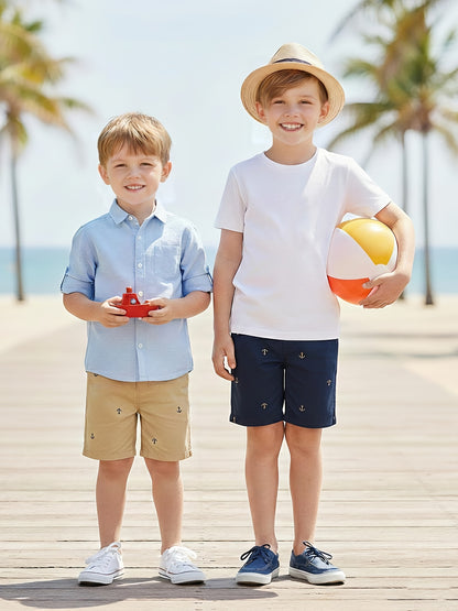 2-Pack Toddler Boys' Athletic Shorts With Pockets - Pull-On Design Active Adorable Anchor-Print, Soft And Breathable Casual Summer Shorts For Kids 1-7 Years, for Outdoor