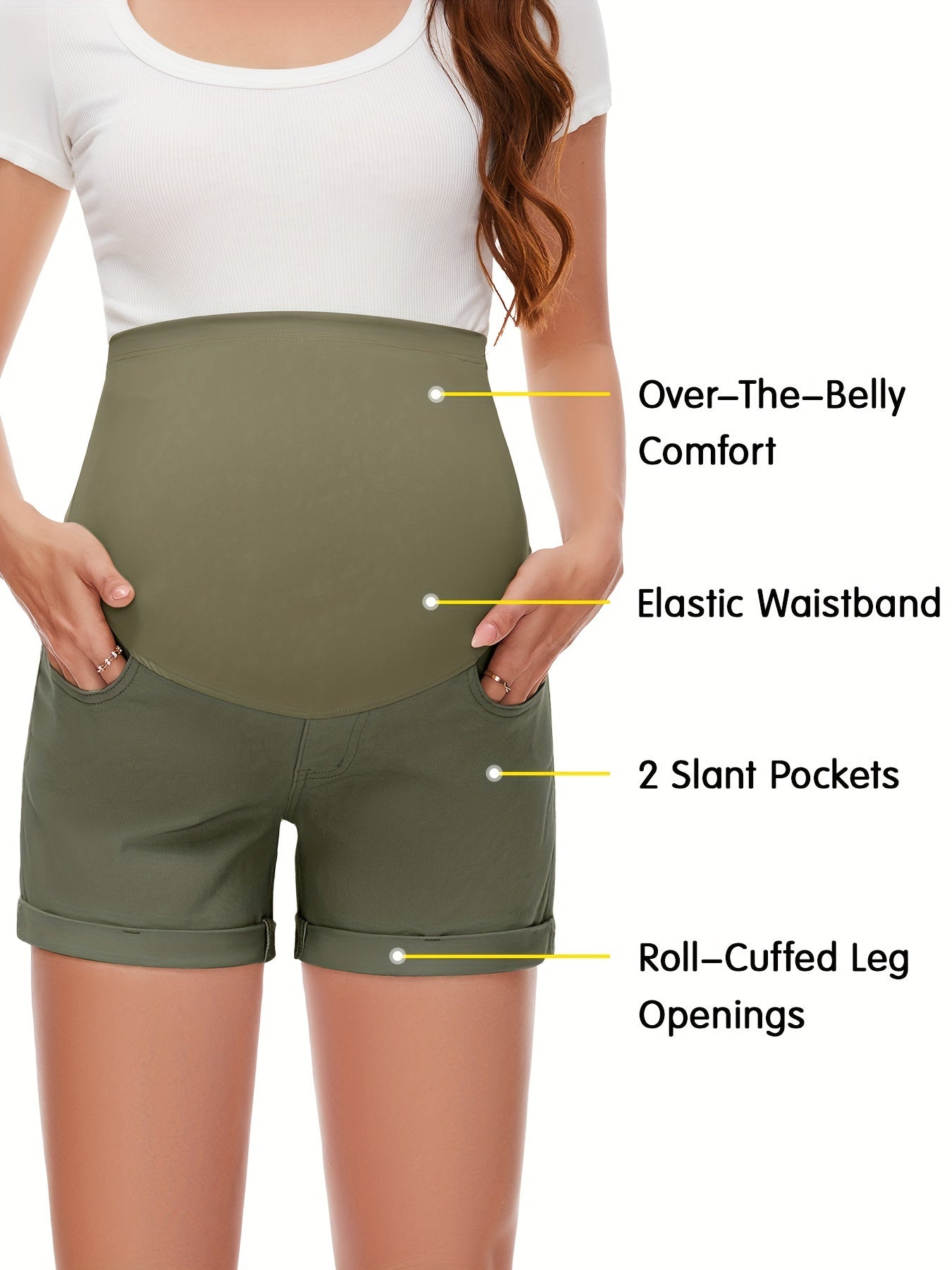 Women's Maternity Jean Shorts Over Belly Ripped Roll Up Hem Stretchy Denim Shorts Clothes For Summer Pregnancy
