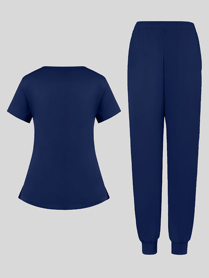 2pcs Set Of Women's V-neck Matte Breathable S Uniform Pocket Hand Washing Work Clothes Brush Hand Clothes Tying Feet Pants Set