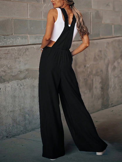 Women's Loose Adjustable Shoulder Straps, Loose Wide Leg Large Pocket Denim Shoulder Strap Pants, Women's Jeans And Clothing