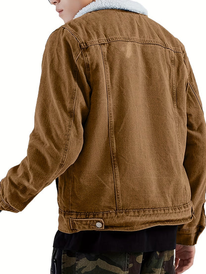 Men's Sherpa Fleece Lined Denim Jacket - Warm Winter Trucker Jacket - Cowboy Jean Jacket - Soft Fleece Lining & Durable Denim - For Men - Perfect for Cold Weather & Outdoor Activities - Ideal Gift for Winter Holidays