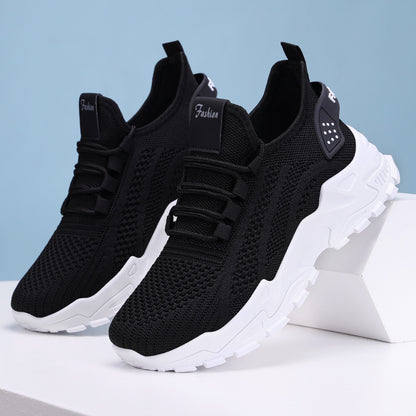 [Sneakers] Athletic And Casual Footwear for Women, Featuring Breathable Knitted Mesh, Chunky Soles, Lightweight Lace-Up Design for Running, And Suitable for Everyday Sports Activities