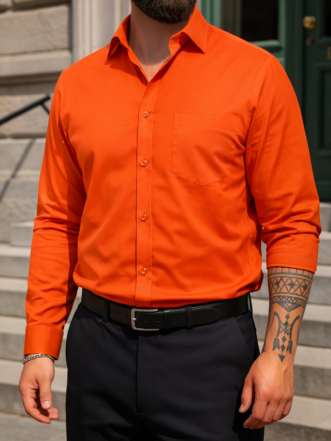 Men's Regular Fit Casual Button Shirts Long Sleeve Stretch Breathable Wrinkle Resistant Solid Work Weekend Wear