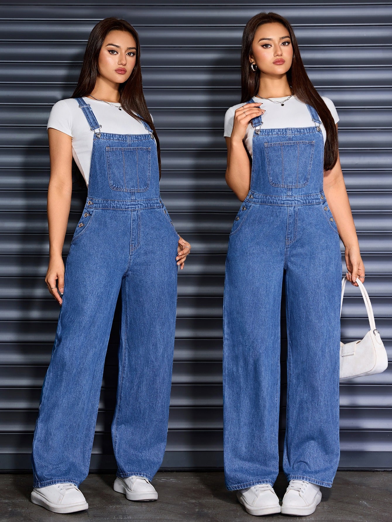 [Denim Wide Leg Jumpsuits] Womens Overalls Denim Straight Wide Leg Jeans Overall Loose Fit Bib Baggy Jean Jumpsuits Adjustable Straps