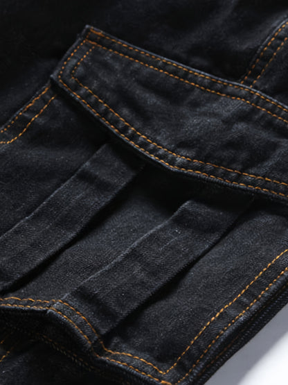 Men'S Outdoor Casual Motorcycle Workwear Multi- Denim Biker Cargo Jeans Trousers