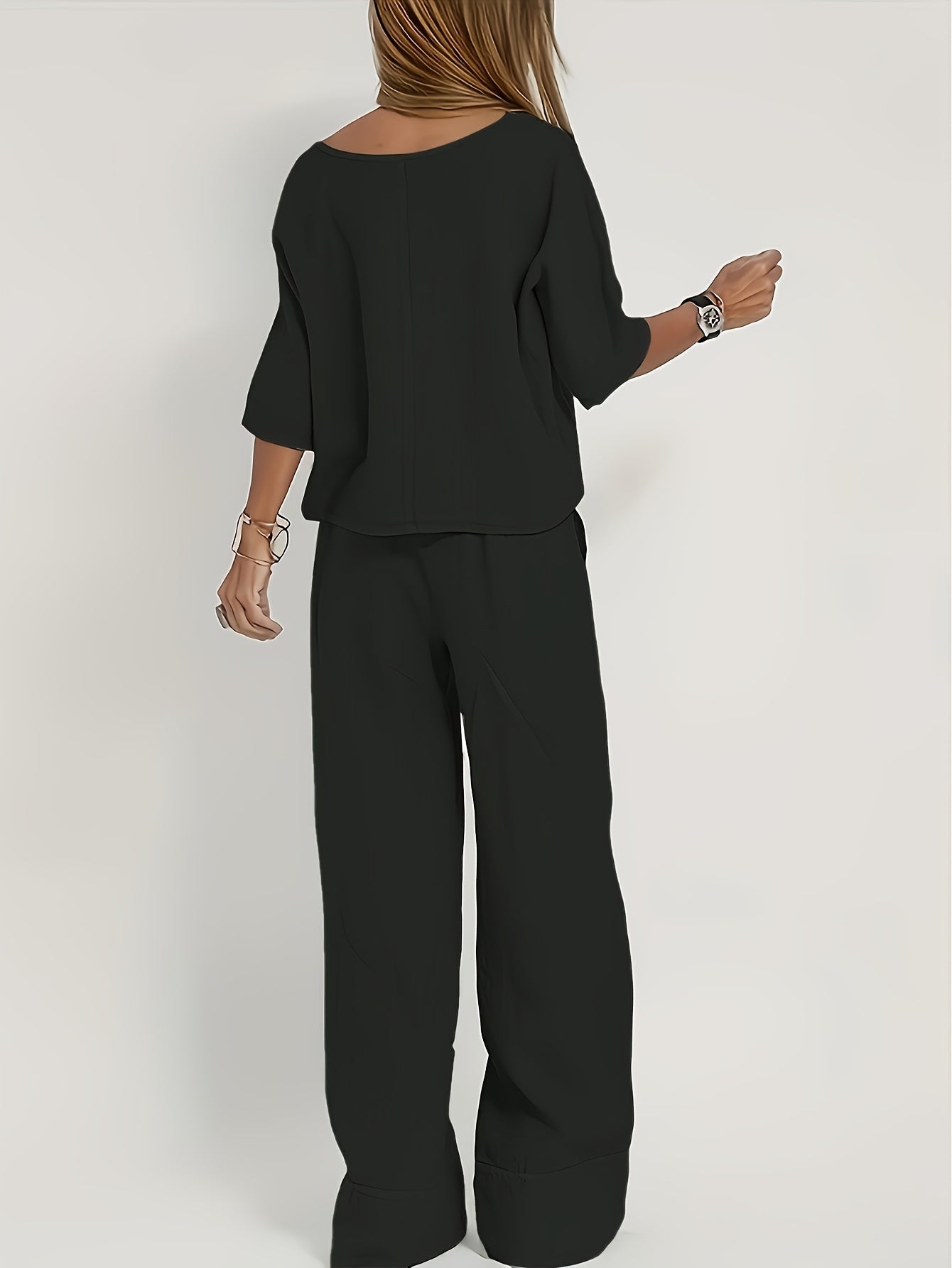 Elegant Two-Piece Set Short Sleeve High-Waisted Pants Suit
