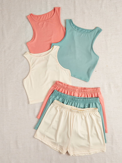 Six-piece Set of Candy-colored Basic Tank Top Loungewear