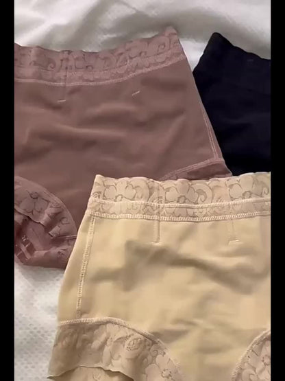 3pcs Mixed Color Shaping Butt-Lifting Panties, Women's Shaping Underwear, Butt Lift Panties, High-Waist Tummy Control, Lace Trim, Postpartum Tummy Control, Base Layer Tights