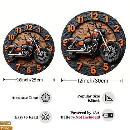 2D Flat 1pc 12inch Motorcycle Design Wooden Nursery Wall Clock Silent Non-Ticking Perfect For Kitchen, Bedroom, Office, Living Room, Battery-Powered(1 AA Required, Not Inclu Ded)
