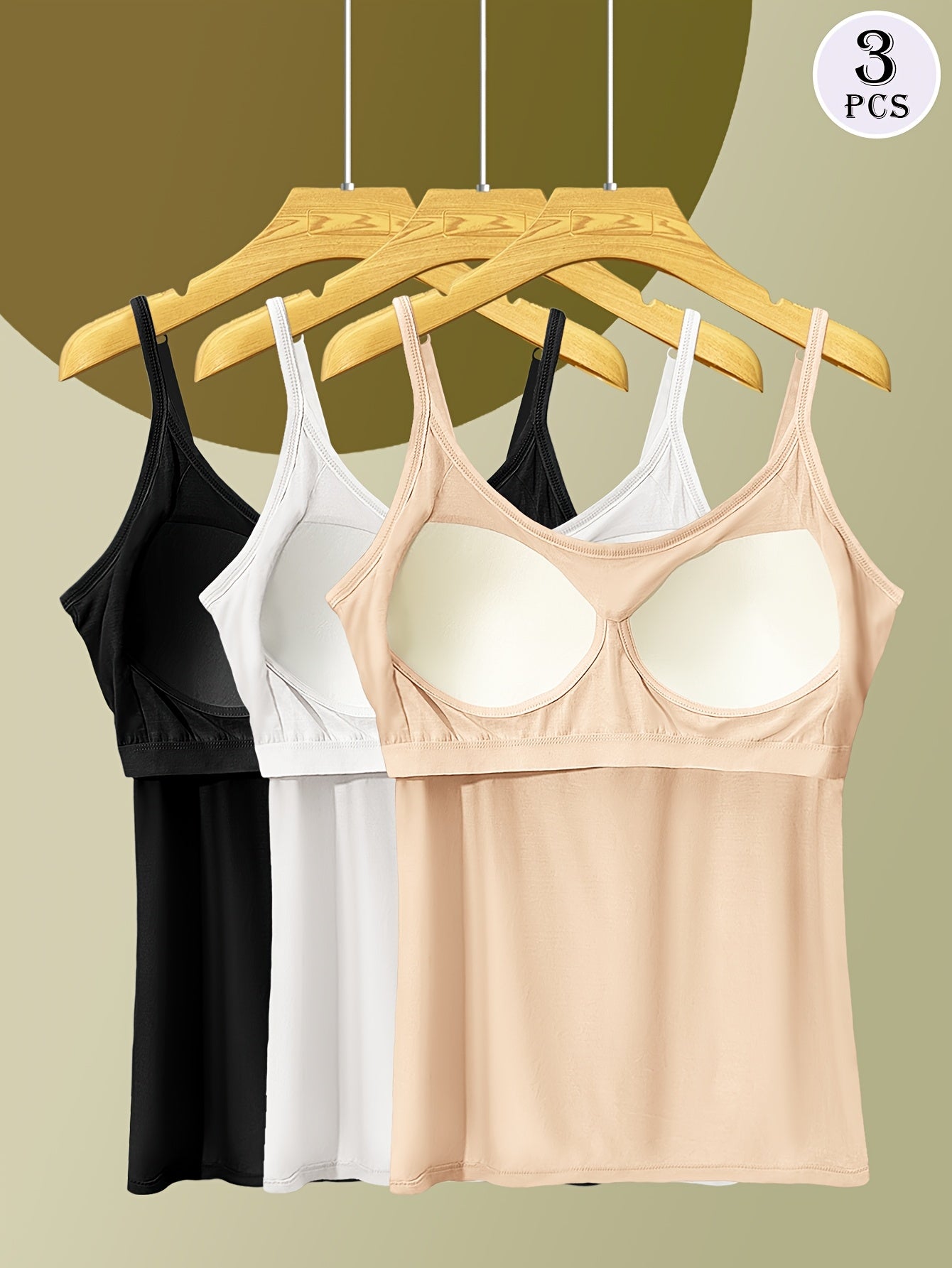 [3-Pack Adjustable Camisole] 3-Pack Comfortable And Versatile Adjustable Strap Camisole With Built-in Bra Pads, One-Piece Bra For Anti-Exposure, Suitable For Home Wear Or Outerwear
