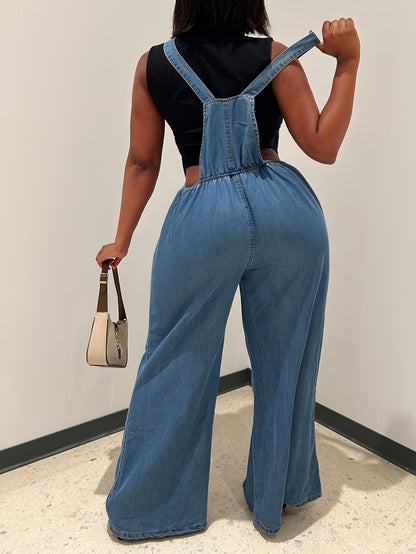 Cross-border European and N Fashion Trend Ladies Jeans Straps Wide Leg Pants