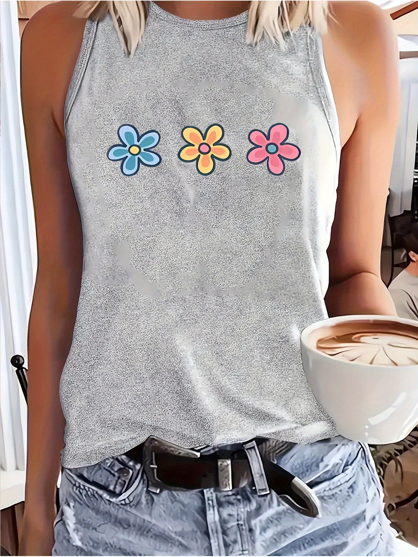 1pc Women's Sleeveless Round Neck Vest - Casual Spring Summer Blouse, Lightweight Polyester Suitable for Beachwear, Layering & Warm Weather