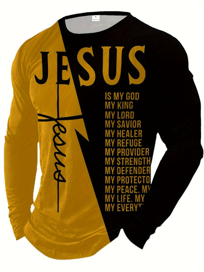 Men's Solid Color T-Shirt - Crew Neck Long Sleeve 931749