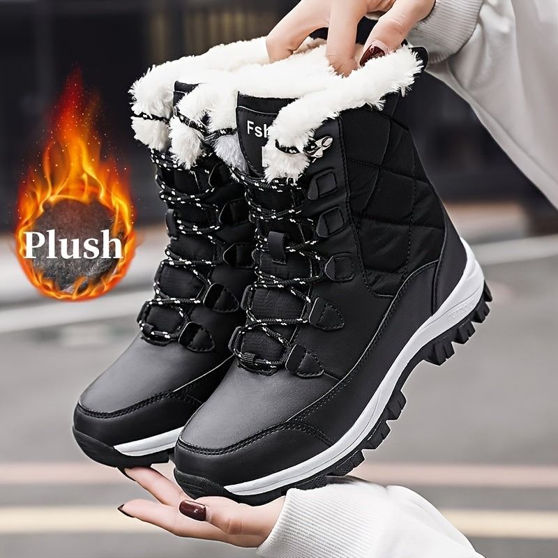 Women'S Long Winter Boots with Fleece And faux fur, High-Top Outdoor Sports Footwear, Slip-Resistant And Durable, Plus-Size Women'S Boots, Couple'S Design, Easy-To-Wear for Busy Moms And Seniors