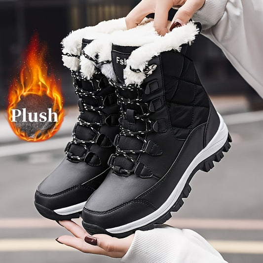 Women'S Long Winter Boots with Fleece And faux fur, High-Top Outdoor Sports Footwear, Slip-Resistant And Durable, Plus-Size Women'S Boots, Couple'S Design, Easy-To-Wear for Busy Moms And Seniors