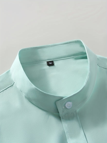 Men'S Henley Collar Long Sleeve Shirt | Casual, All-season, Solid Color, Regular Fit, Button Details, Woven Fabric