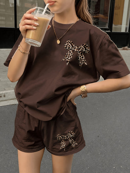 2pcs Set, New Summer Outfit Girls: Print Short-Sleeve Top And Loose Shorts, Suitable Aged 5-14, Essential Outdoor Travel And Casual Sports Wear, for Outdoor