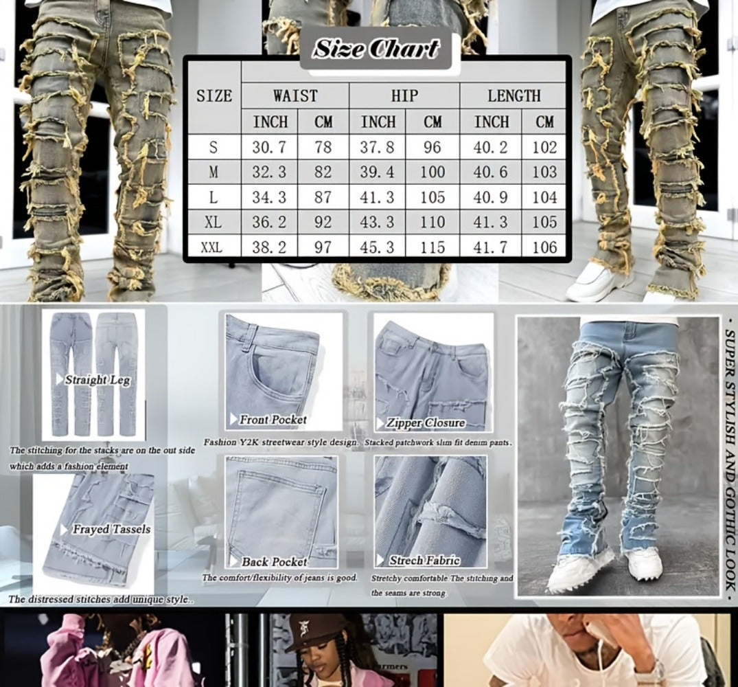 Men's Slim Fit Jeans - Classic Wash Distressed Streetwear 555173