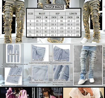 Men's Slim Fit Jeans - Classic Wash Distressed Streetwear 555173