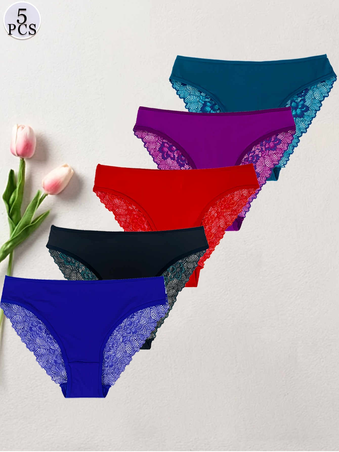 5pcs Ladies Sexy Lace Underwear, Translucent Fashion Elegant Mature Low Waist Panties, Romantic Dating Erotic Brief, Comfortable Soft Breathable Yoga Panties