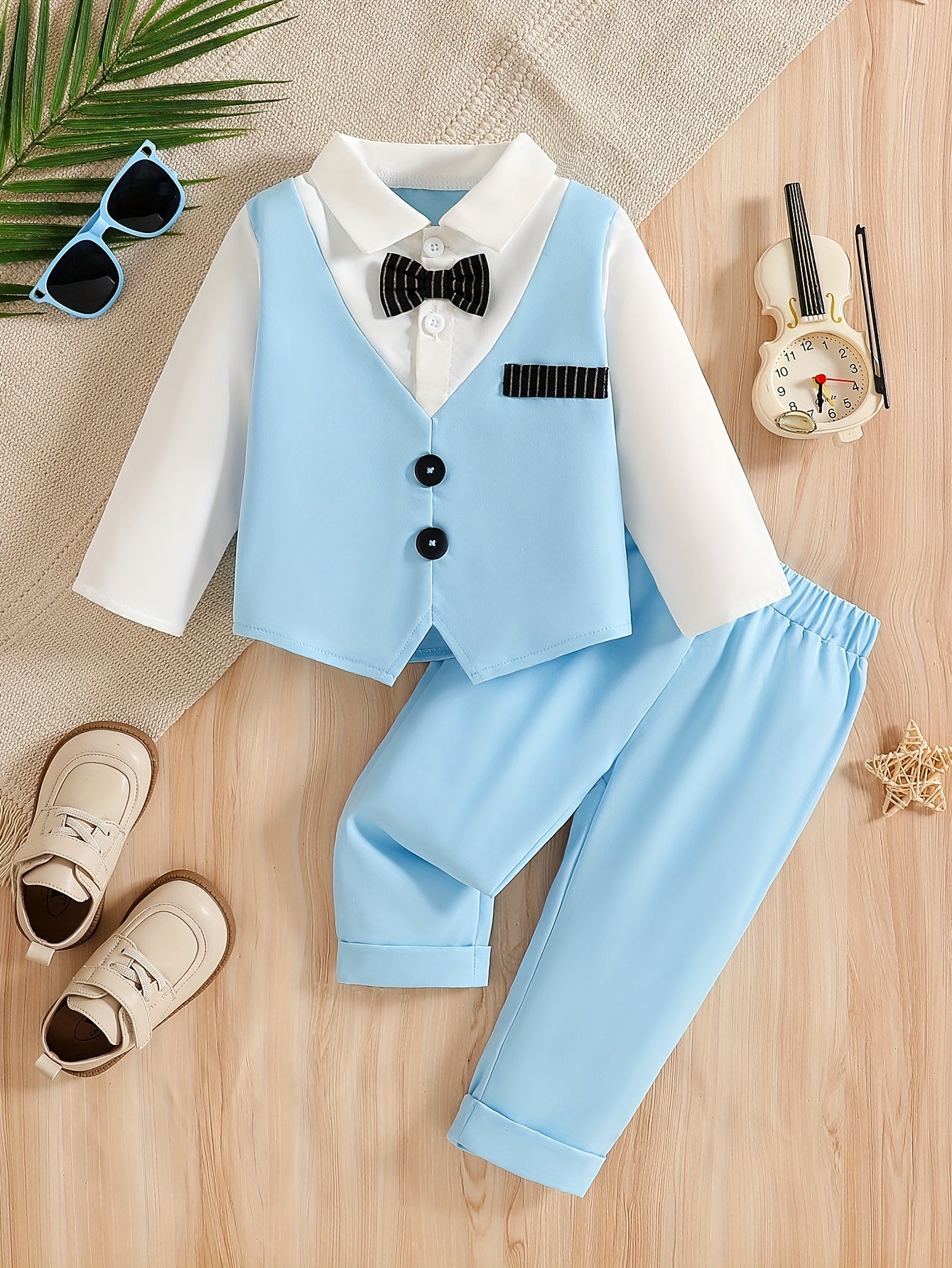 Baby Clothing, Baby Products, Baby Spring And Autumn Suits, Wedding And Birthday Party Gifts, Suits, Fake Two-Piece Long Sleeved Tops And Pants, Children'S Gentleman Suits, School Season Hot Items, Baby Boy Birthday Gifts, Valentine'S Day Gifts
