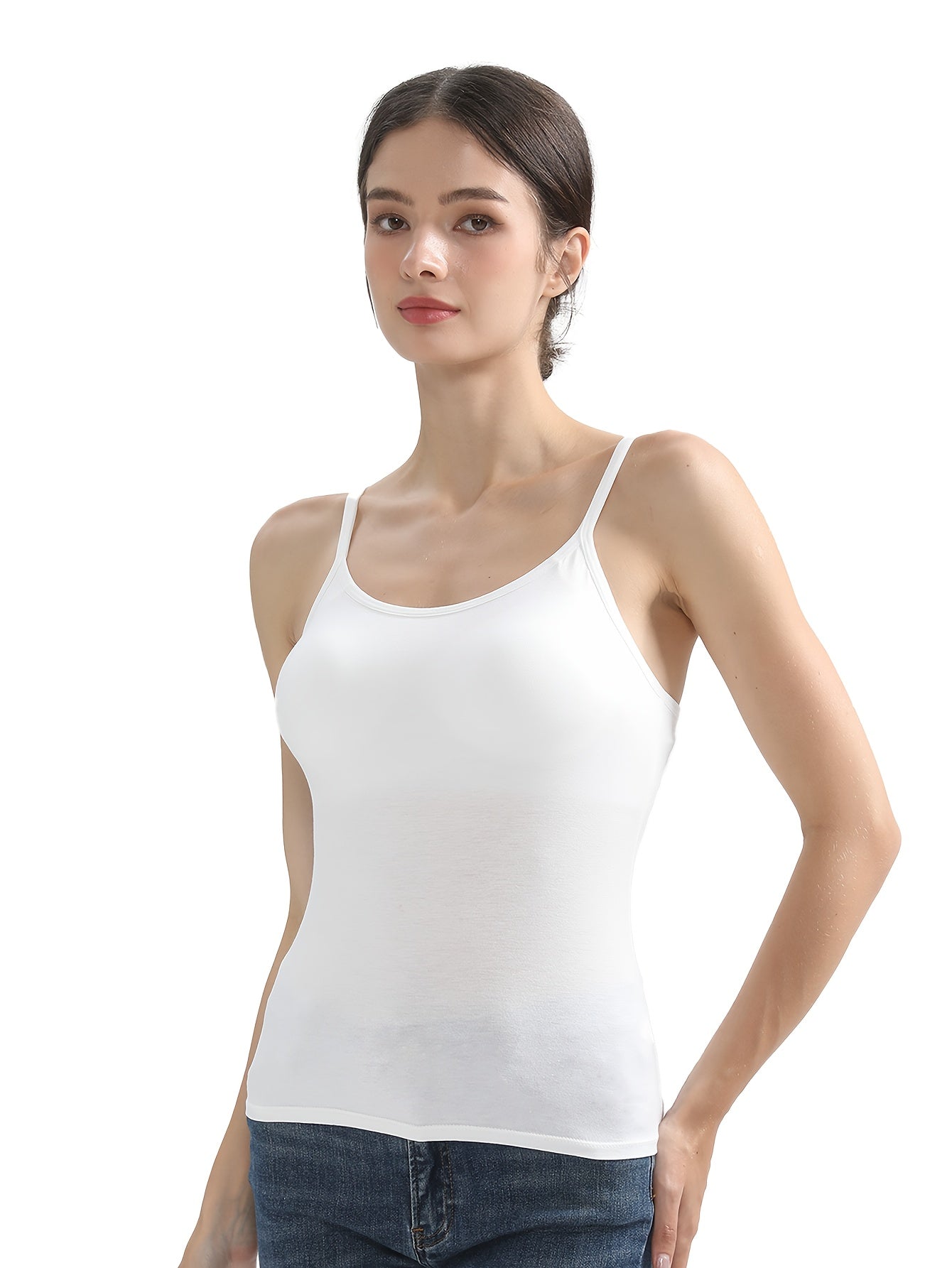 3pcs Pack Women'S Camisole Tank Tops with Built-In Bra, Seamless Design, Adjustable Straps, Layering Basics, Suitable for Spring, Autumn & Summer Outerwear Solid Colors, Layering And Outerwear