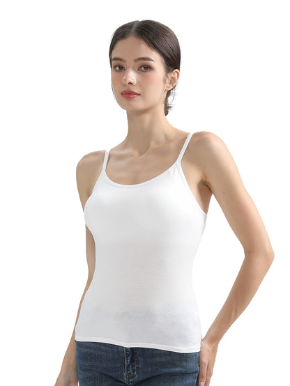 3pcs Pack Women'S Camisole Tank Tops with Built-In Bra, Seamless Design, Adjustable Straps, Layering Basics, Suitable for Spring, Autumn & Summer Outerwear Solid Colors, Layering And Outerwear