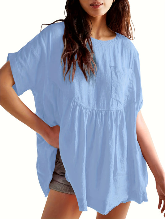 Women's Beige Oversized Short-Sleeve Shirt - product view 1