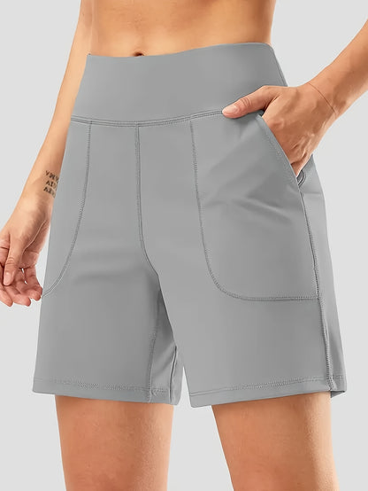 3pcs Women's Elastic-Waist Loose-Fit Casual Sports Shorts with Pockets - Mid-Stretch Breathable Fabric, Solid Color for Gym, Yoga & Casual Attire - Elegant Special Collection, Gym Apparel | Functional Pockets | Stretchable Fabric