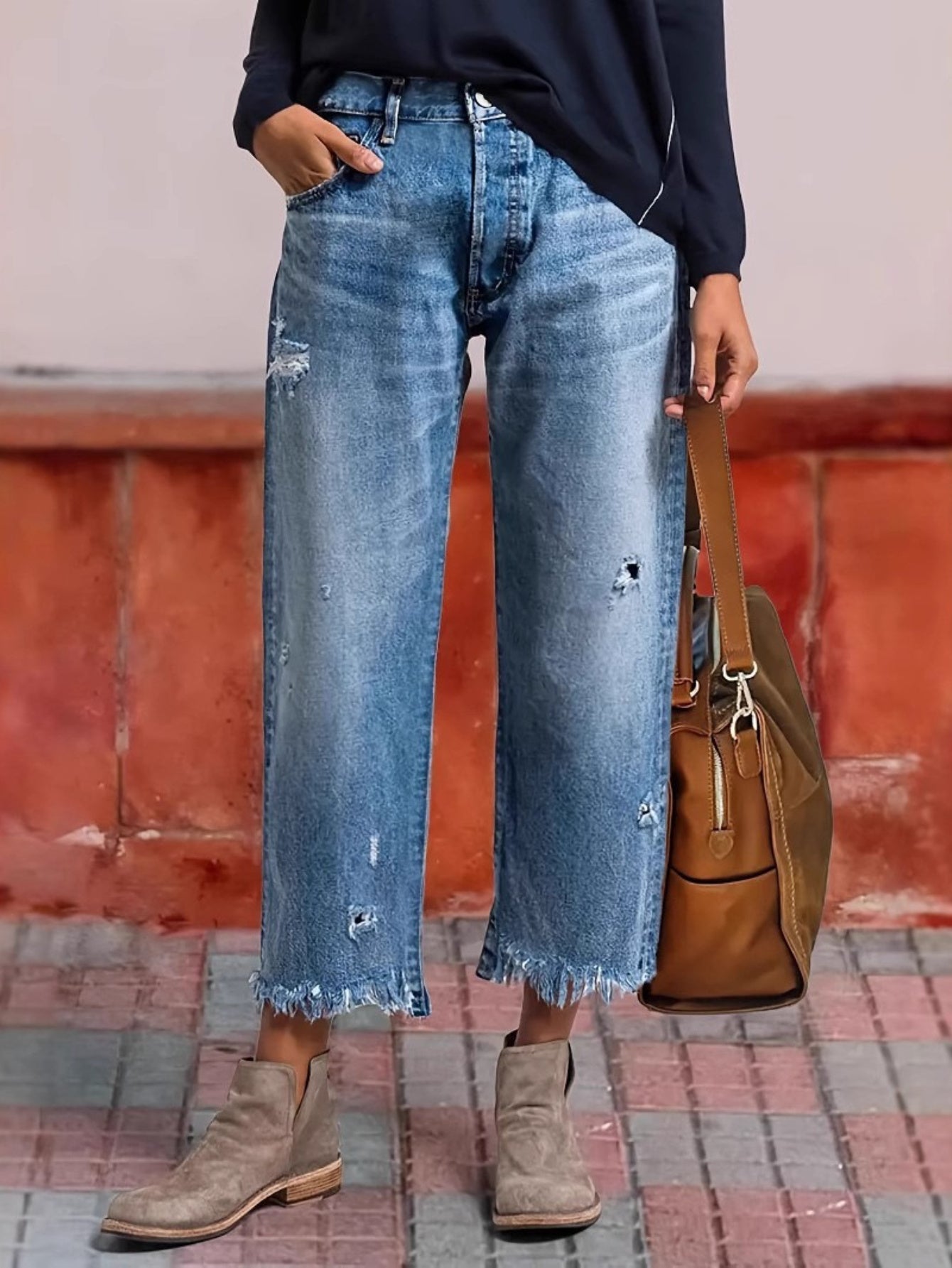 Autumn 2025 New Women's Casual Slim All-match Jeans Tassel Trouser Legs