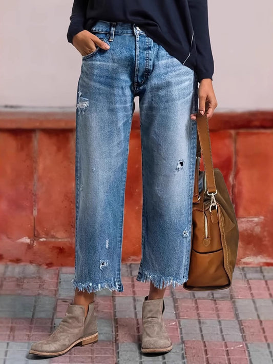 Autumn 2025 New Women's Casual Slim All-match Jeans Tassel Trouser Legs