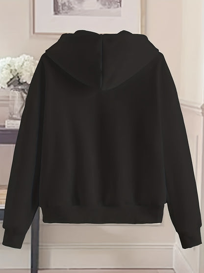 Women's Chic White Zip-Up Hoodie - Casual Polyester Sweatshirt with Geometric Pattern, Machine Washable &  Cleanable, Ideal for Spring/Summer/Fall, Sweater Hoodie