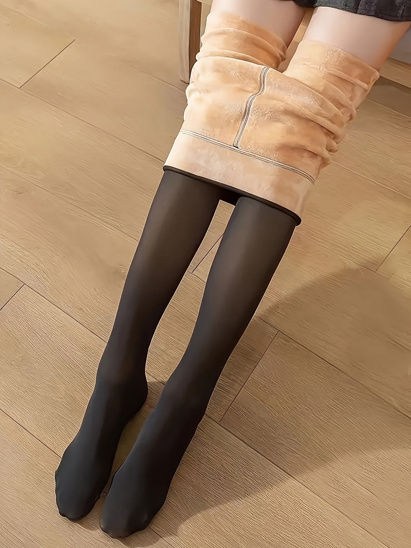 2pcs Women'S Winter Fleece-Lined Tights, Autumn And Winter Warm Pantyhose, Soft Stretch, High-Waisted Design Leggings, Women'S Long Socks