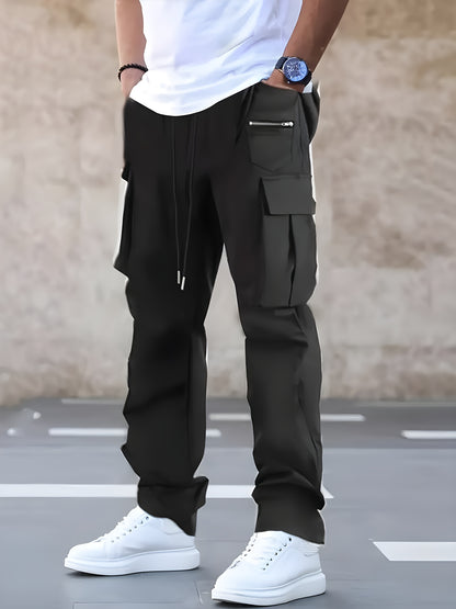 Set of 3 Men'S Relaxed Fit Work Trousers, Casual Cargo Style, Airy And Comfortable Loose Straight Leg Pants Featuring Various Pockets Suitable for All Seasons - Casual Outdoor Trousers Ideal for Hiking And Fishing