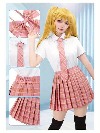 [Japanese Uniform Outfit] 5pcs Japanese Uniform Outfit - Women's Plaid Bow Tie for Christmas