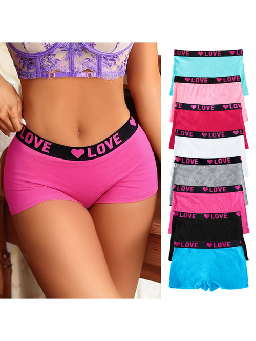 8-Pack Women'S Boxer Briefs, Solid Color Briefs in 8 Colors, LOVE Lettering, Comfortable And Breathable, Women'S Underwear