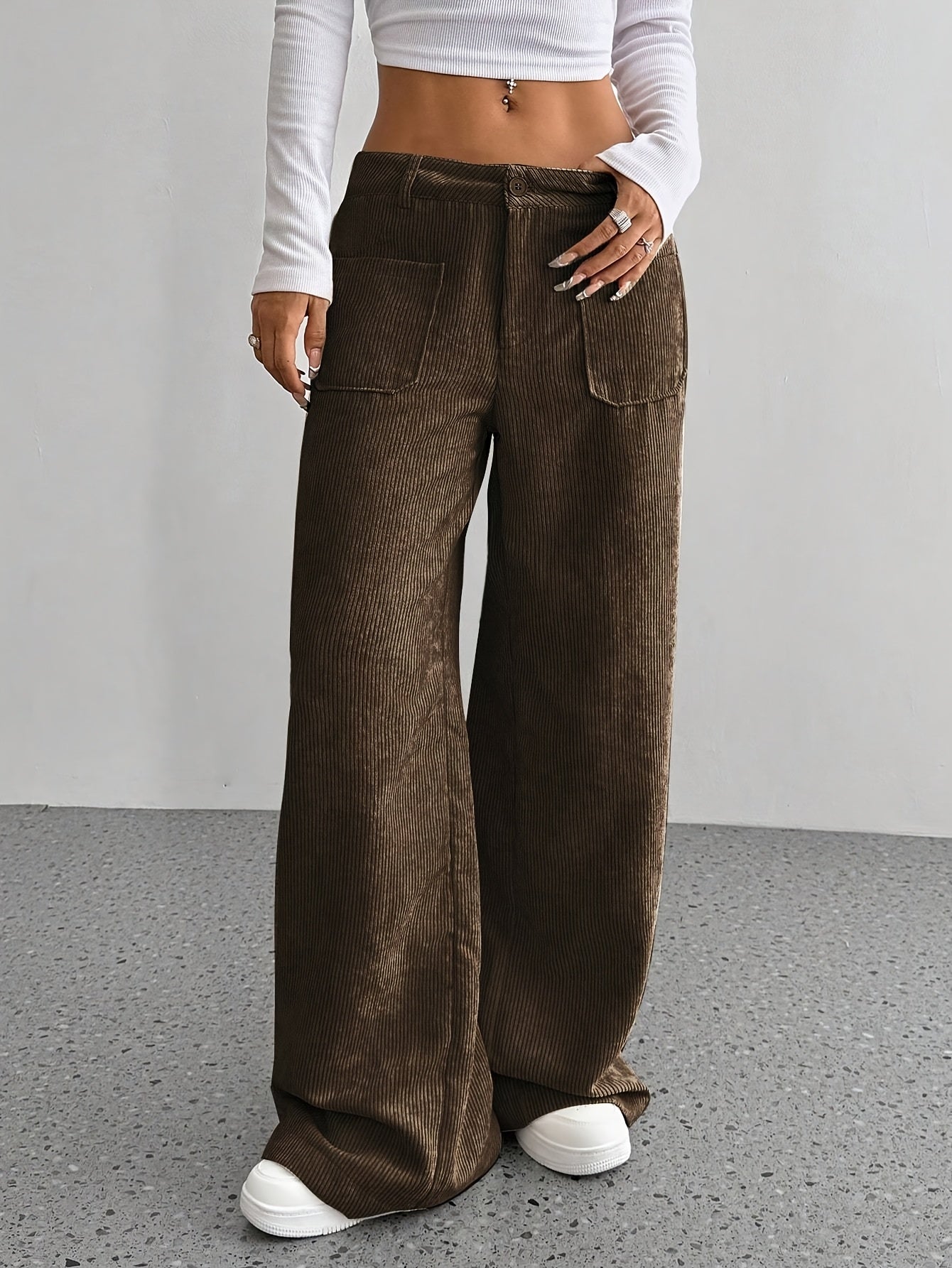 2025 New Explosive Product Chic Straight Pants with Pockets in Solid Color - Casual And Comfortable, Women'S Machine Washable