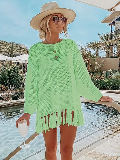 Women's Hollow Tunic Crochet Tops Beach Cover Poncho Summer Beach Cover Up Dress