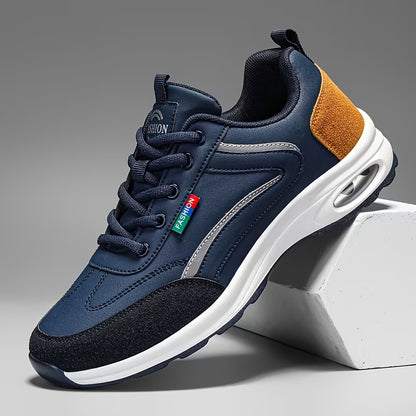 [Men's Fashion Sneakers] Men's Fashion Sneakers - Lace-up Design, PU Material, Comfortable Lining, Non-slip Casual Style, Soft-soled Running Shoes, Suitable for Outdoor Activities