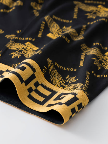 8pcs Luxury Men's Boxer Briefs - Golden Greek Letter Print, High Stretch Fabric, Breathable & Comfortable for All Seasons, Ideal for Spring & Summer, Comfortable Wear|Elastic Waistband|Breathable Fabric