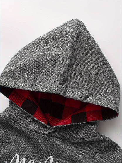 Kukitty Baby Boy Clothes 'Mama'S Boy' Letter Printed Hoodie Sweatshirt Tops And Plaid Pants, 2pcs Fall Winter Outfit Set, for Outdoor