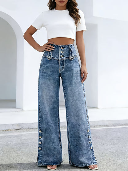 Women'S Casual Fashion Button-Waist Relaxed Fit Jeans Featuring an Open-Hem Design, Versatile for Multiple Occasions a Timeless, Year-Round Staple That Pairs Effortlessly with Any Outfit