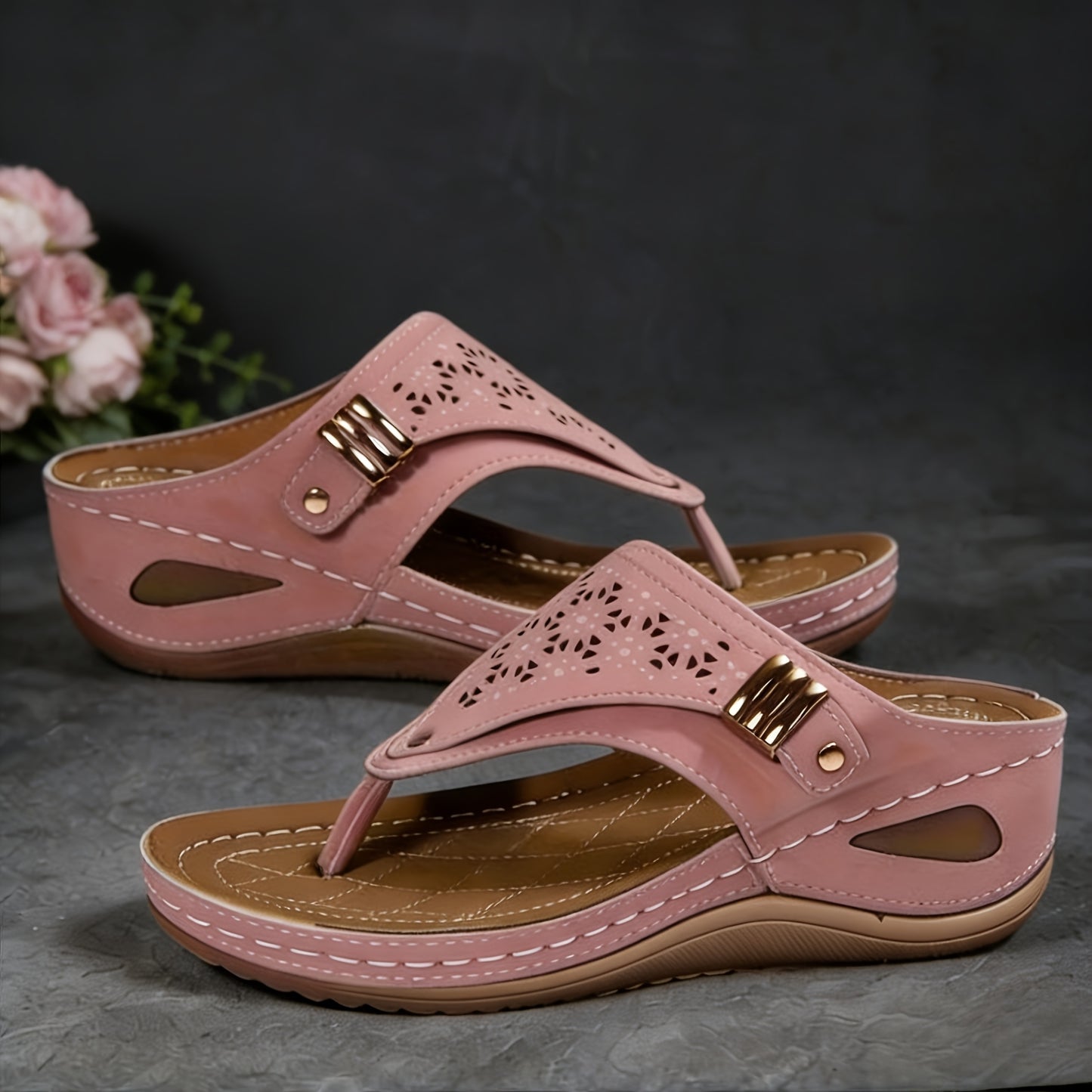 Women's Wedge Sandals, Casual And Comfortable Flip-flops, Non-slip Thick-soled Slippers, Breathable Hollow-out Summer Beach Shoes