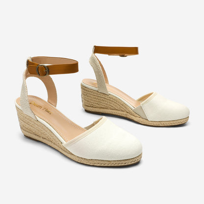 Women's Ankle Strap Closed Toe Espadrille Wedge Heels Sandals, Versatile and Stylish for weddings, shopping, dating, with wrap dresses, jeans, skirts, shorts, jumpsuits, for formal or casual occasions