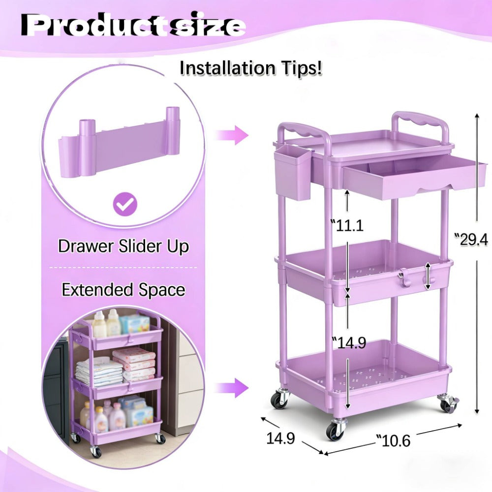 Nursery Storage Cart - Mobile 3-Tier Organizer