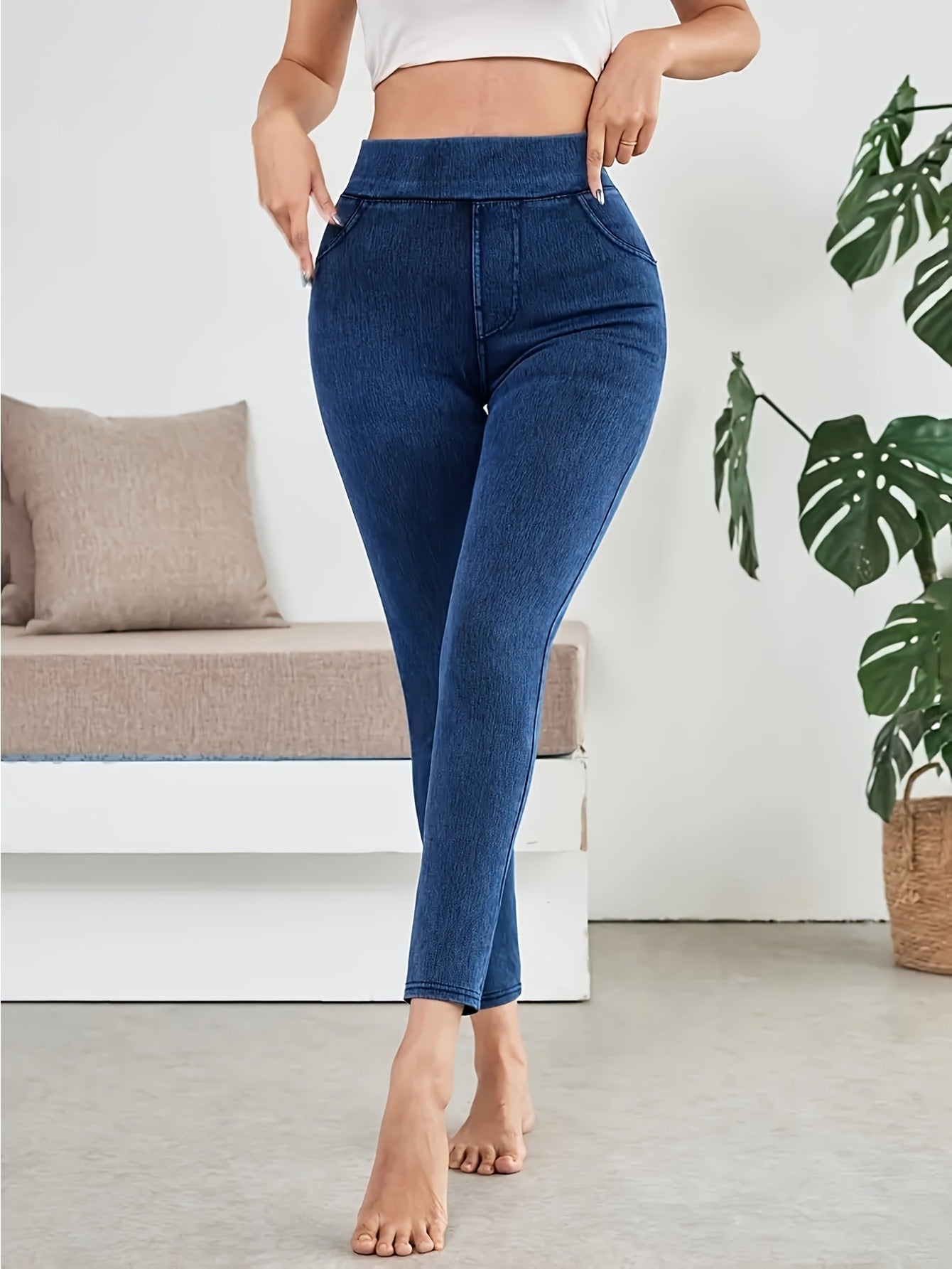 Women'S High-Waisted Soft Elastic Slim-Fitting Jeans, Basic Pencil Pants, Daily Out Yoga Pants, Easy Style, Versatile Basic Models, Machine Washable, Can Be Worn in All Seasons