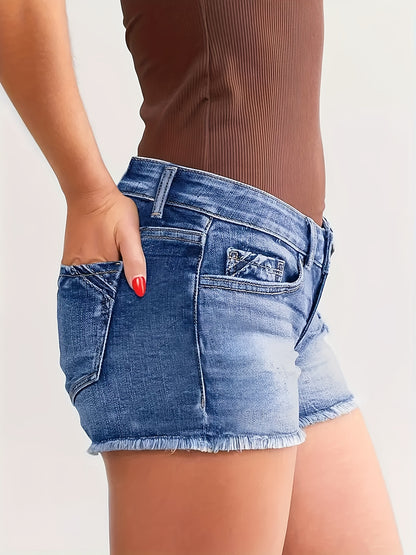 Women's Peacock Blue Denim Denim Shorts - product view 4