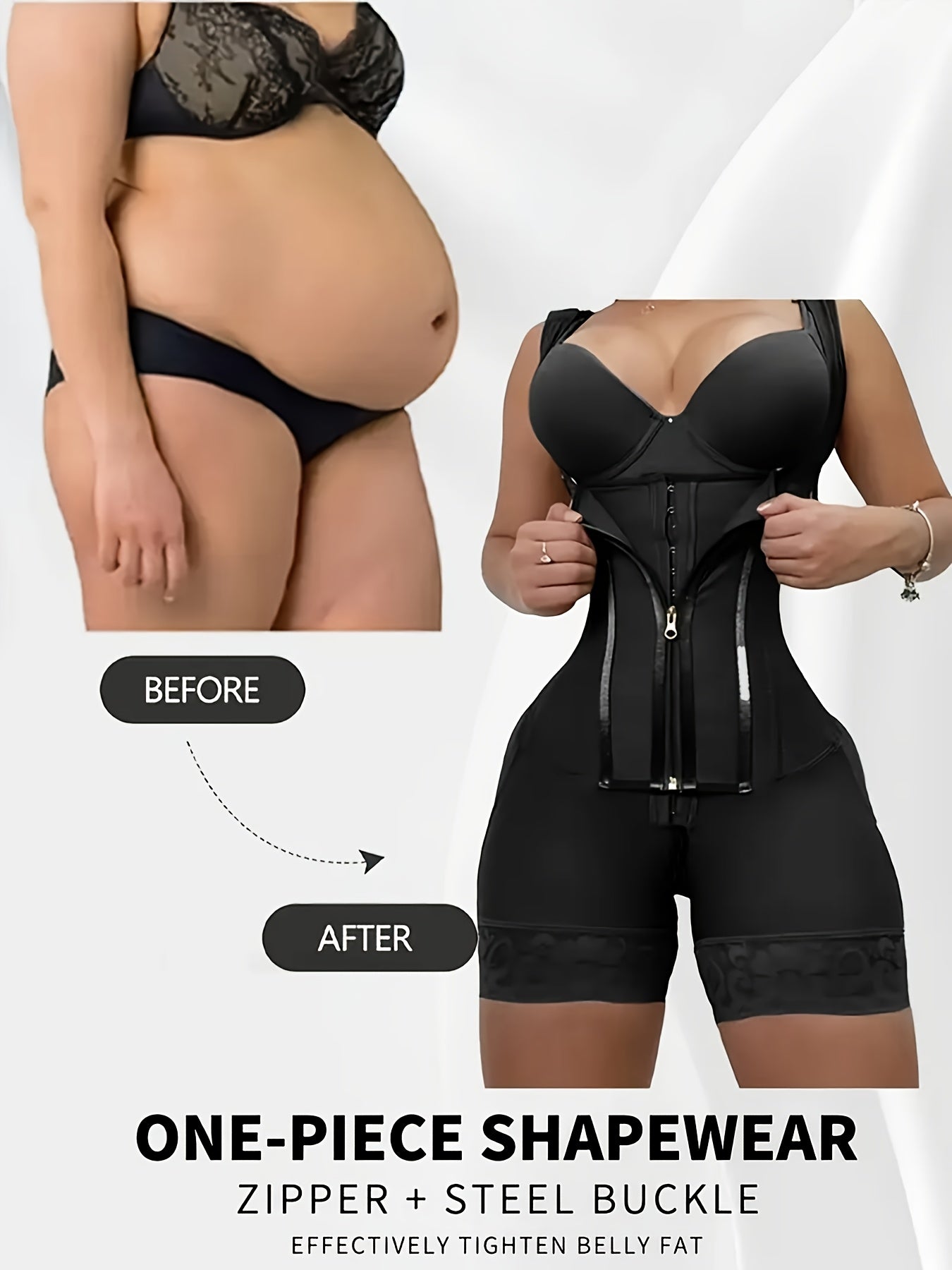 Women'S Shapewear Front Button Abdominal Zipper Post Surgical Abdominal Control Full Body Shaping Legs Crotch Zipper Hip Lifter