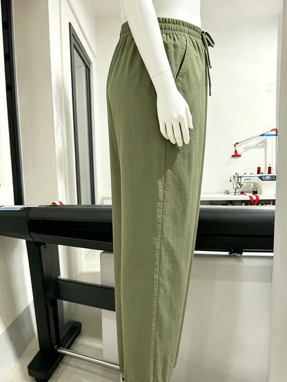 3-Pack Women'S 9/10 Length Casual Trousers, Loose Fit, Solid Color Drawstring Elastic Waist, Comfortable And Versatile for Office, Weekend Strolls, Gatherings, And Beach Vacations